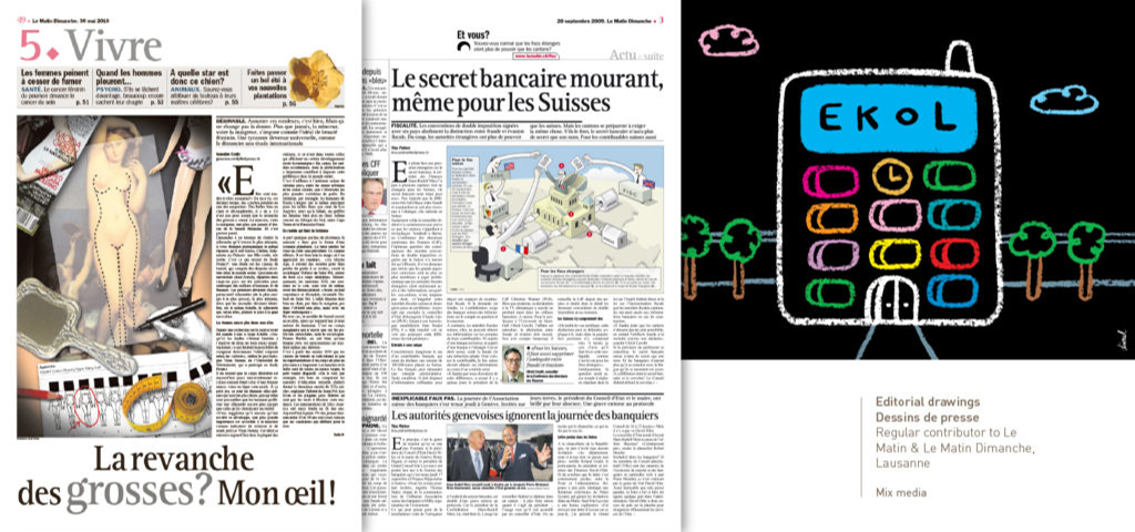 Editorial drawings for Le Matin by Lionel Portier